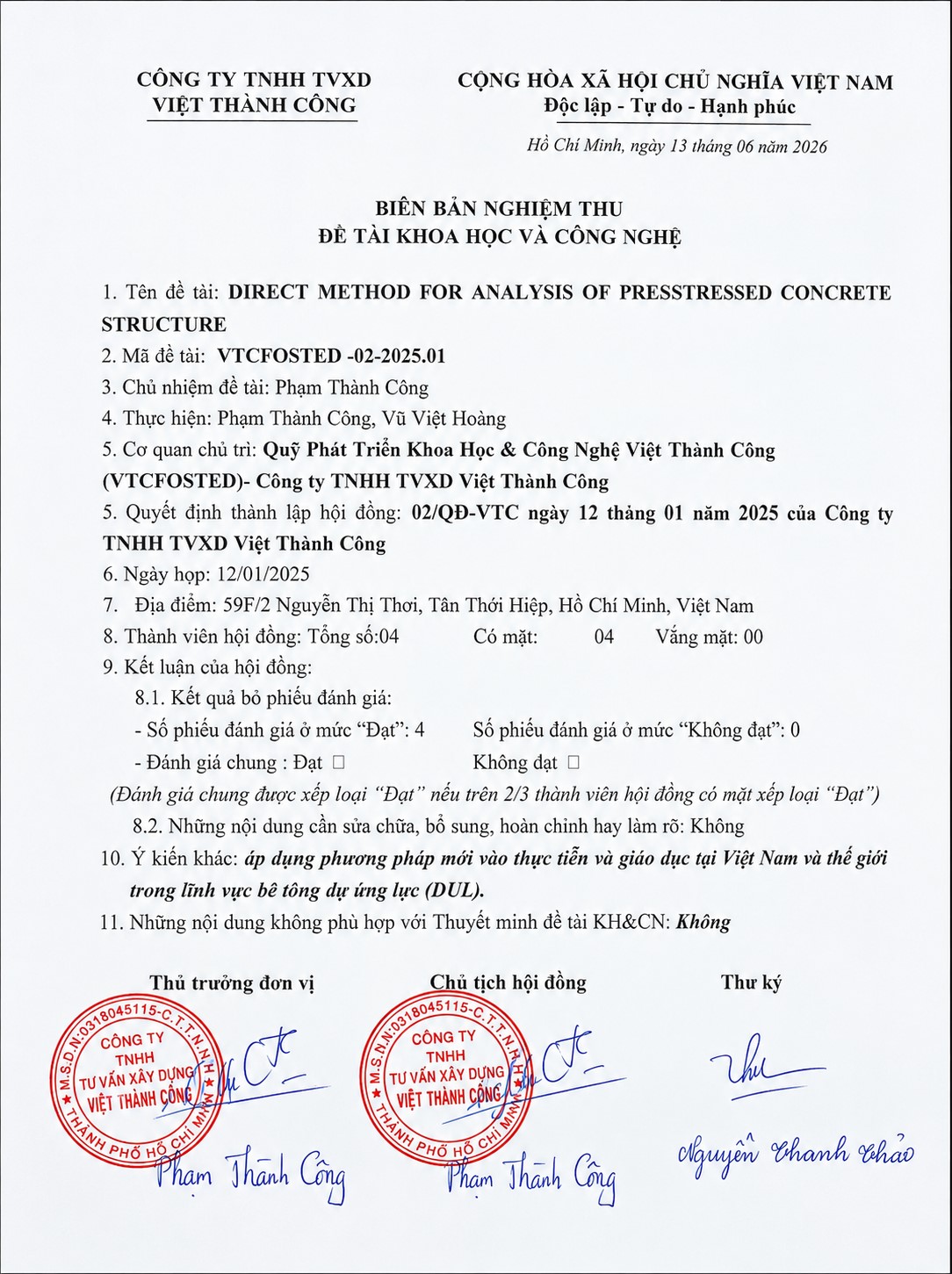 biên bản nghiệm thu đề tài của hội đồng bê tông DUL