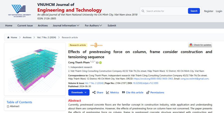 bai bao effects of prestressing force on column frame consider construction and tensioning sequence